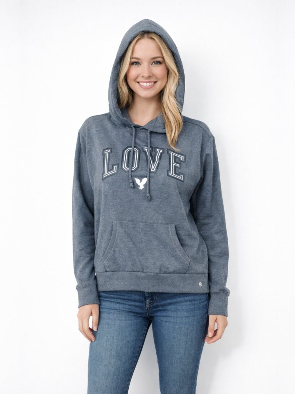 2/$30 NWT American Eagle Pullover LOVE Hoodie Sweatshirt Heather Gray #A1970